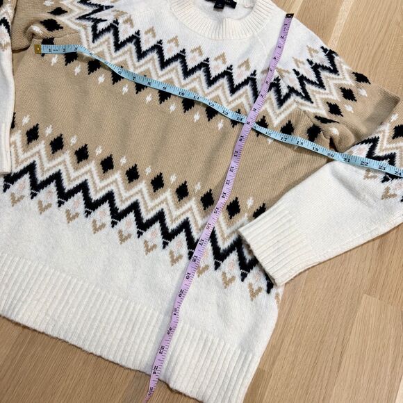 ANN TAYLOR Fair Isle Sweater Ivory Tan Black Wool Blend Size XSmall - Picture 4 of 6